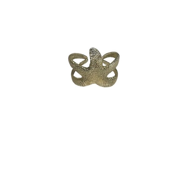 Vtg Lg Cuff Bracelet Starfish Sea Life Ocean Jewelry Textured Gold - Picture 1 of 5